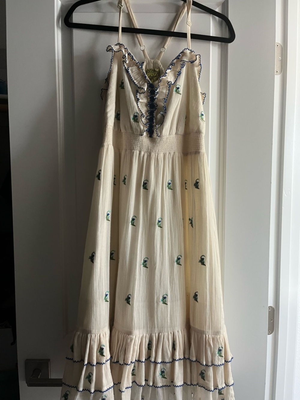 Floreat Cream Sundress with Blue Trim